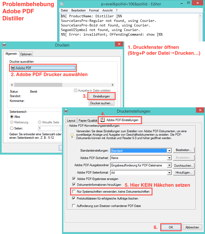 Error invalidfont bei Adobe PDF Distiller beheben